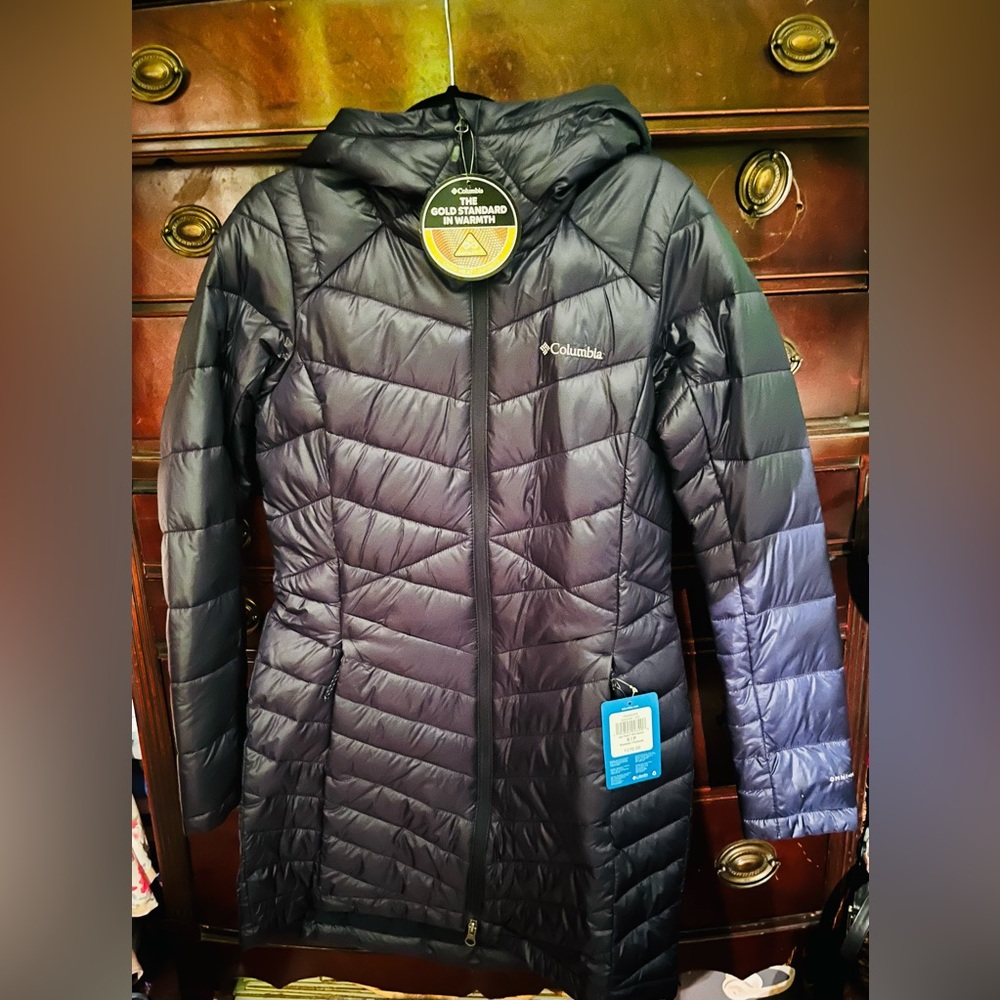 NWT Columbia Mid-length Puffer Hooded Jacket dark nocturnal - Picture 2 of 9